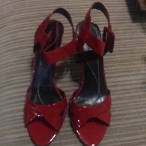 Red high heeled patent leather sandals!!